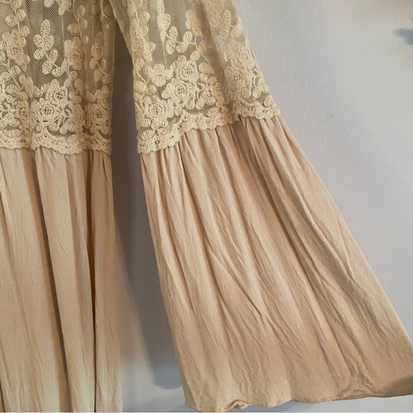 Soprano Tan Mesh Top Mini Dress with Long Bell Sleeves - Picture 7 of 12